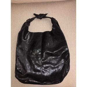 Black leather shimmer hobo purse